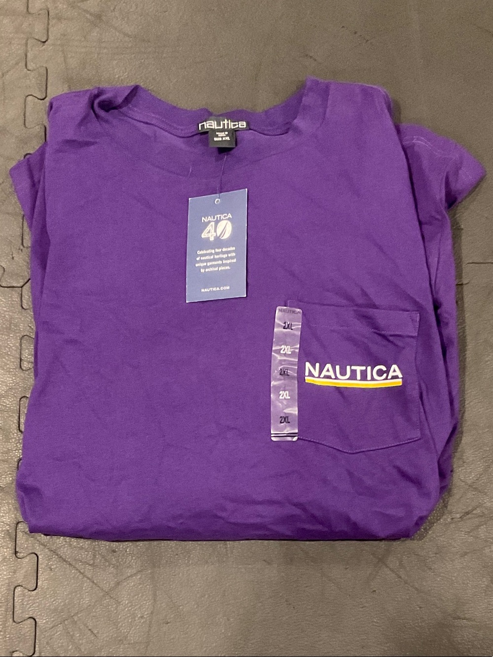 Nautica Purple Pocket Tee with White and Yellow Logo
